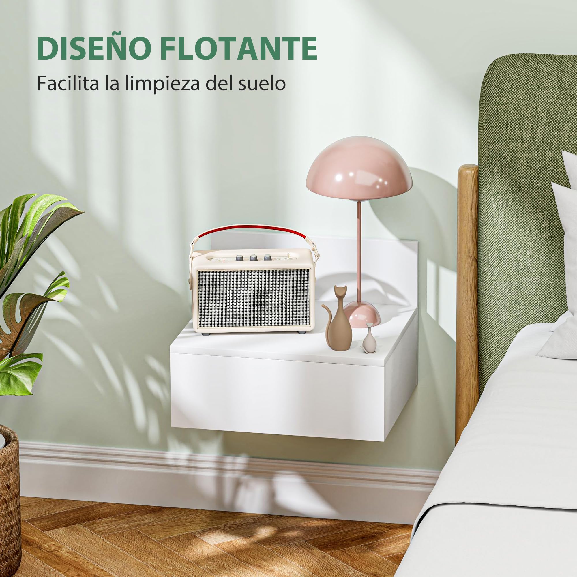 HOMCOM Juego de 2 Mesitas de Noche Flotantes Mesillas de Noche para Dormitorio con Cajón Mesas de Noche para Habitación Salón Hogar 43x36,5x30,5 cm Blanco