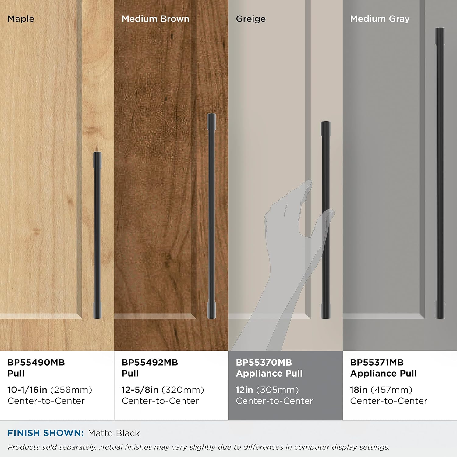 Amerock Riva 12 inch (305mm) Center-to-Center Matte Black Appliance Pull, BP55370MB