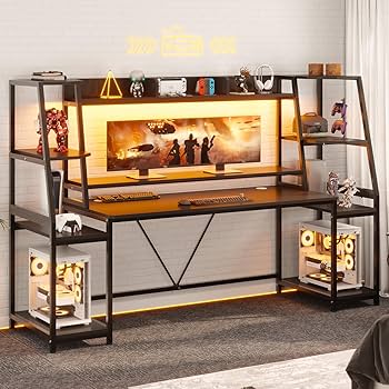 SEDETA Gaming Desk 78.8'' with LED Lights, Hutch and Storage