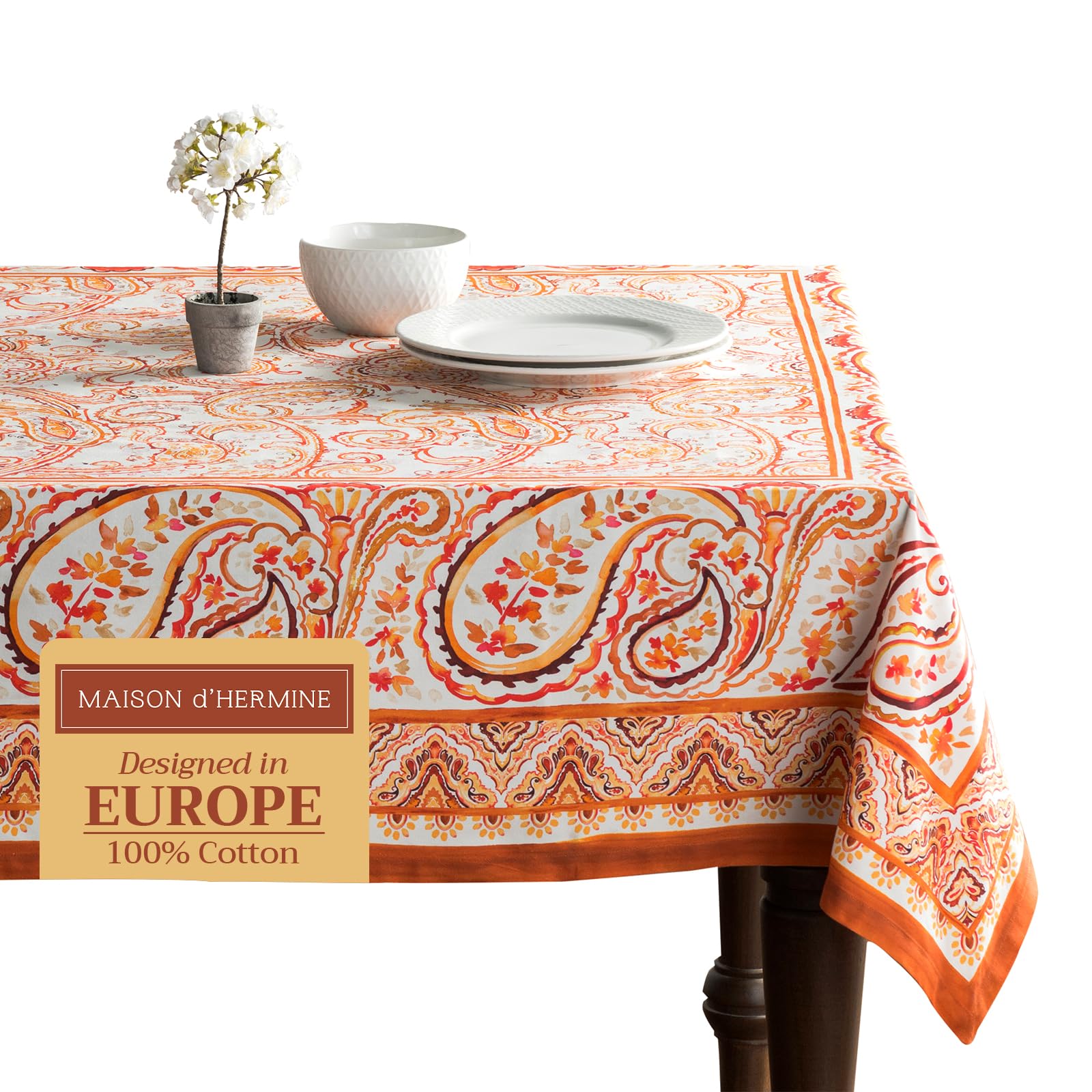 Maison d' Hermine Table Cloth Rectangle Table 100% Cotton 230 cm x 140 cm Tablecloth Reusable Everyday Use for Christmas Decorations Dining Farmhouse Home Party Festive (Palatial Paisley)