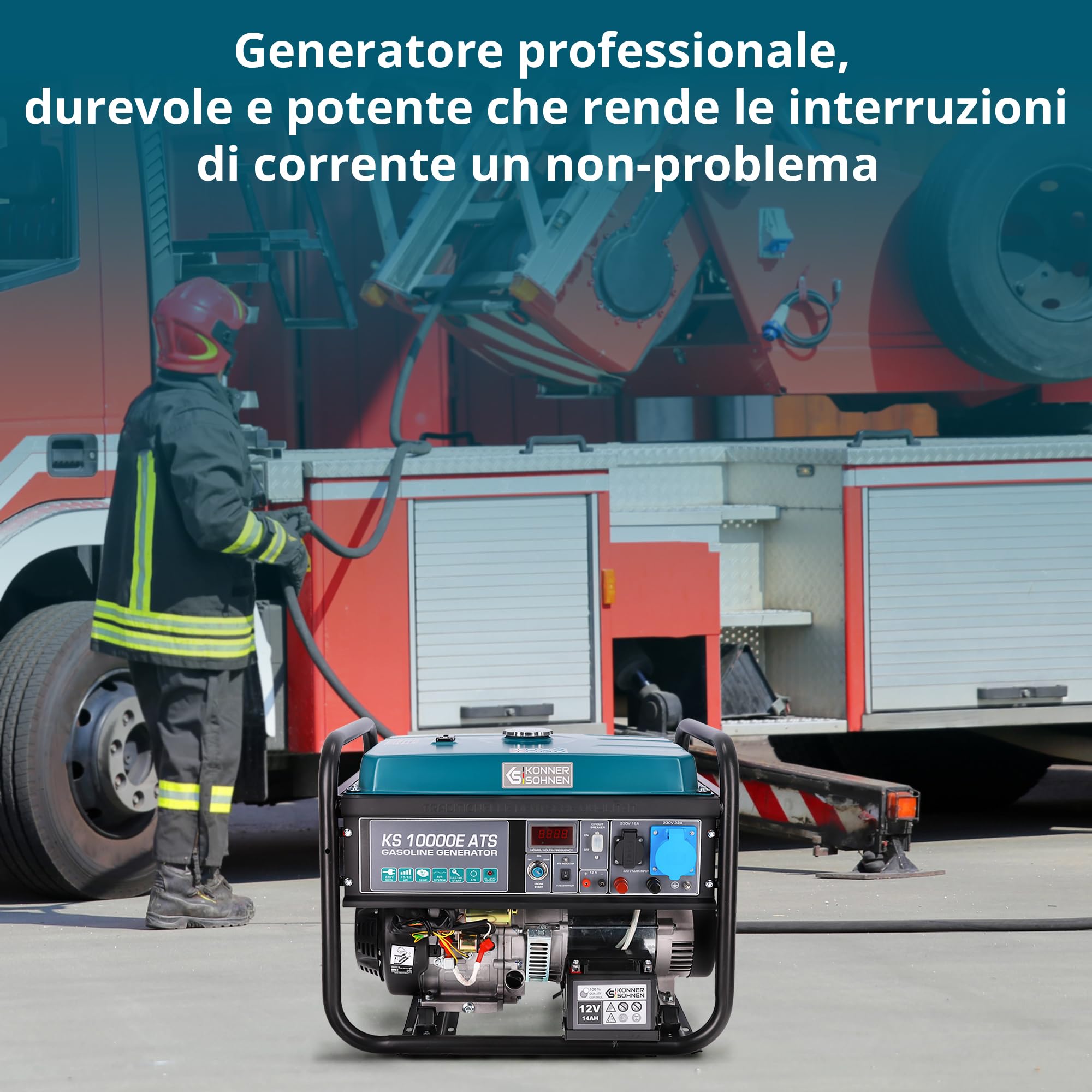 Generatore di corrente Könner & Söhnen KS 10000E ATS - generatore benzina Motore 4 tempi con avviamento elettrico, regolatore automatico di tensione 230V, alimentazione automatica di emergenza, 8KW