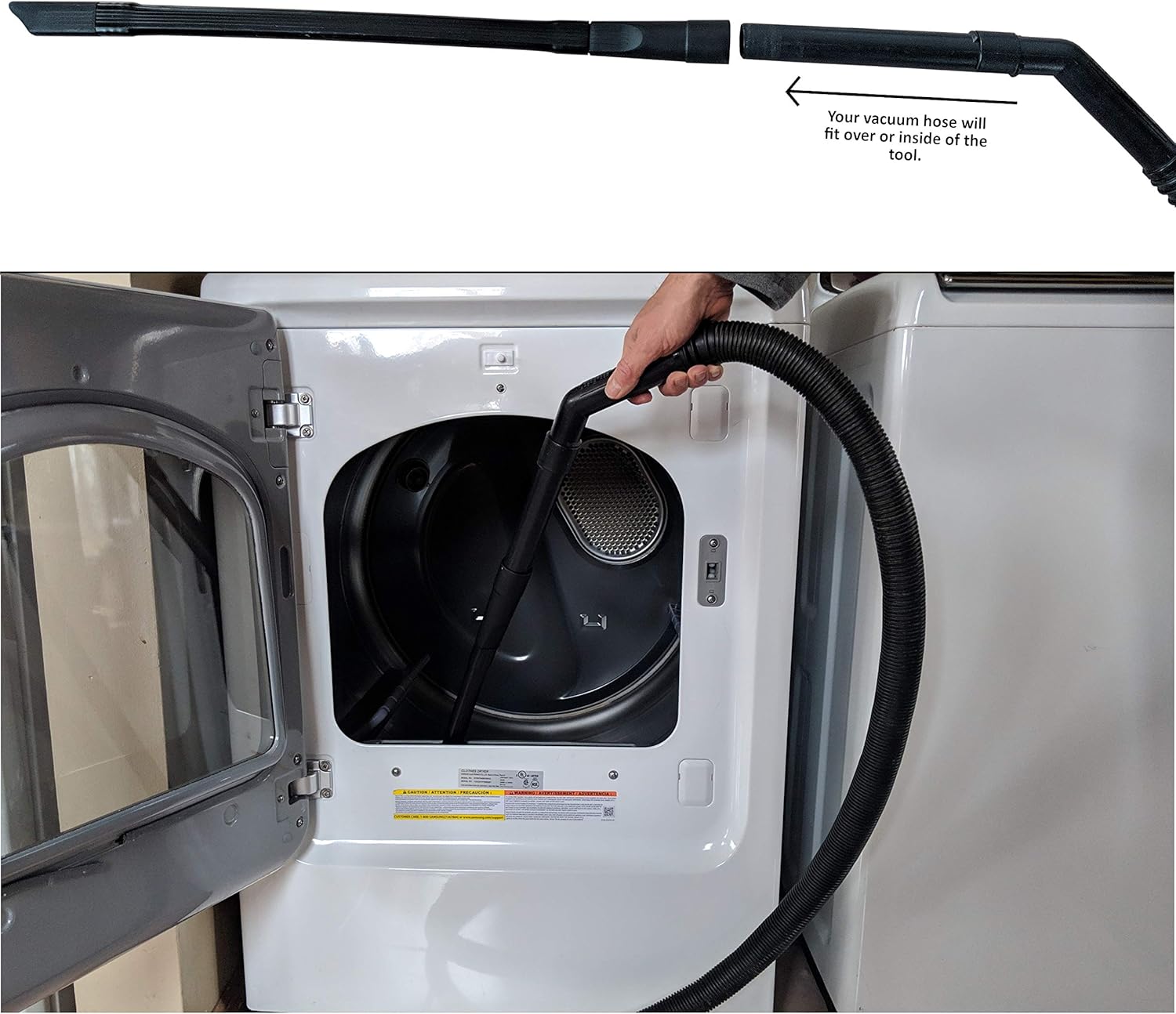 Vacuum Attachment For Dryer Vent- Lint Eraser Dryer Vacuum Attachment. This Dryer Lint Vacuum Attachment Includes a Vacuum Hose Adapter and Adapter For Shop Vacuum. Dryer Vent Cleaner Kit Lint Cleaner