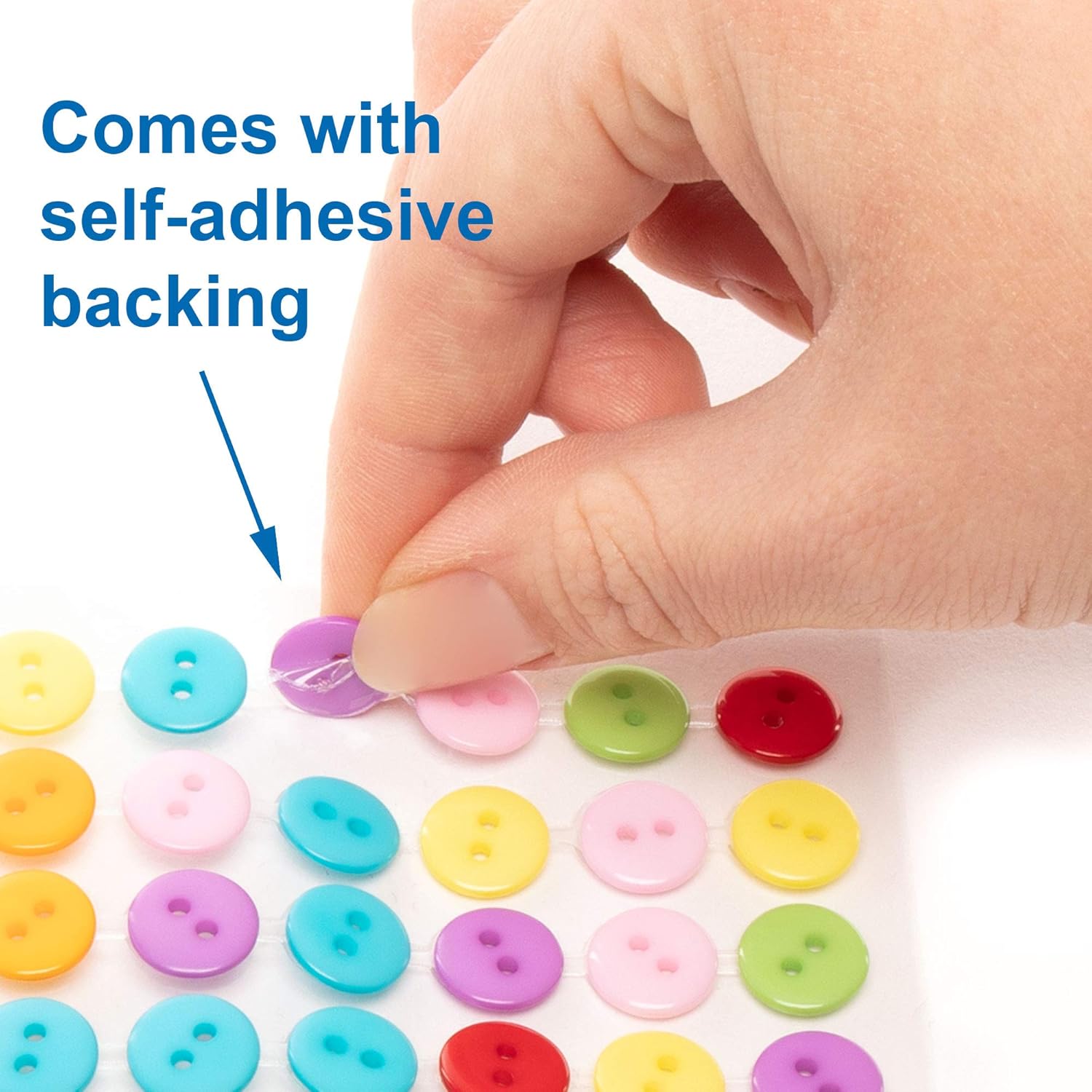 Baker Ross AR255 Colored Stick on Buttons - Pack of 112, Great for Art for Kids, Arts and Crafts, Embellishing, Scrapbook or for School Classroom Supplies