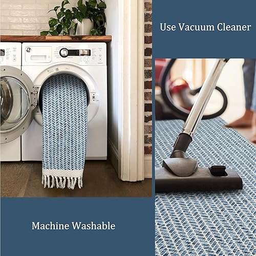 Miniatura 5 de Lahome Alfombra bohemia para cuarto de servicio, 2 x 4.3 pulgadas, alfombra de pasillo de baño, alfombra ligera de algodón tejido con borlas