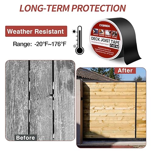 Miniatura 4 de Cylinnda Cinta de viguetas de cubierta de 2 pulgadas x 50 pies, 2 rollos de cinta de viguetas para cubiertas, cinta adhesiva impermeable resistente