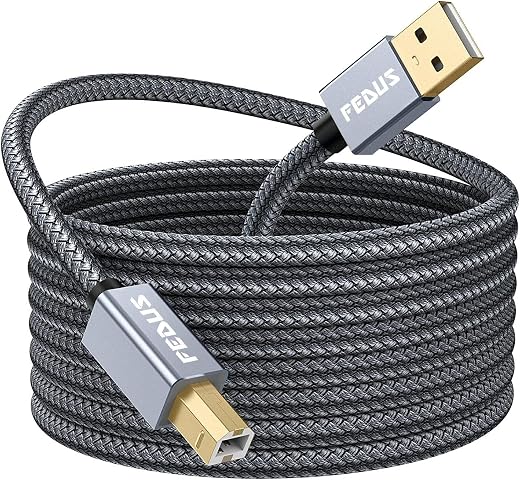 FEDUS USB Printer Cable, Nylon Braided Gold Plated USB A to Male To USB B 2.0 Cable Cord Compatible with Printers, Scanner...