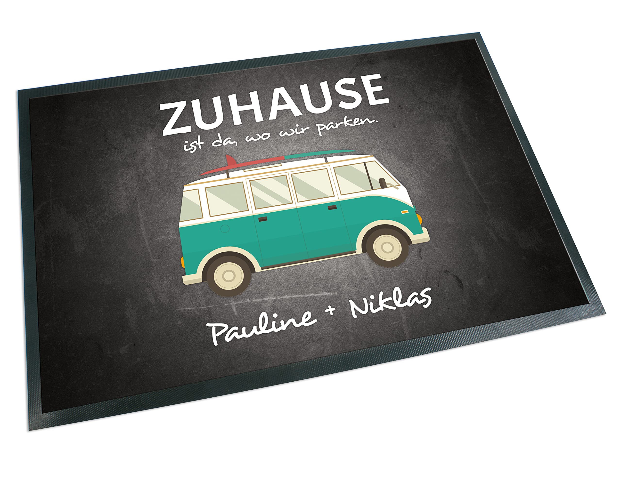 Fußmatte mit Name Camper Van Camping Abenteuer Outdoor individuell Bedruckt Hochzeitsgeschenk Paare Geldgeschenk Reisegutschein (65 x 100 cm)