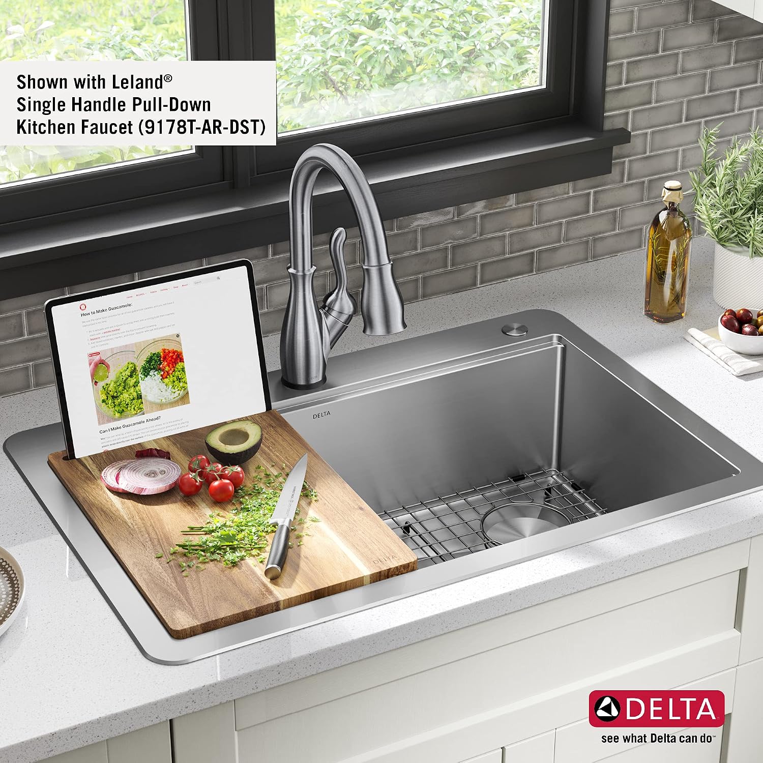 DELTA 95A932-33S-SS Lorelai Workstation Kitchen Sink Drop-in Top Mount Stainless Steel Single Bowl with WorkFlow Ledge and Chef’s Kit of 5 Accessories