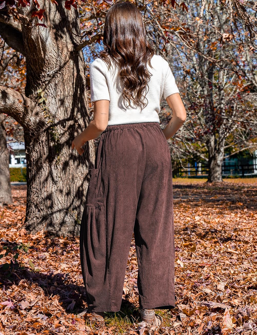 TARSE Womens Corduroy Pants Barrel Casual Loose Baggy Drawstring Wide Leg Palazzo Harem Pants with Pockets - Image 5