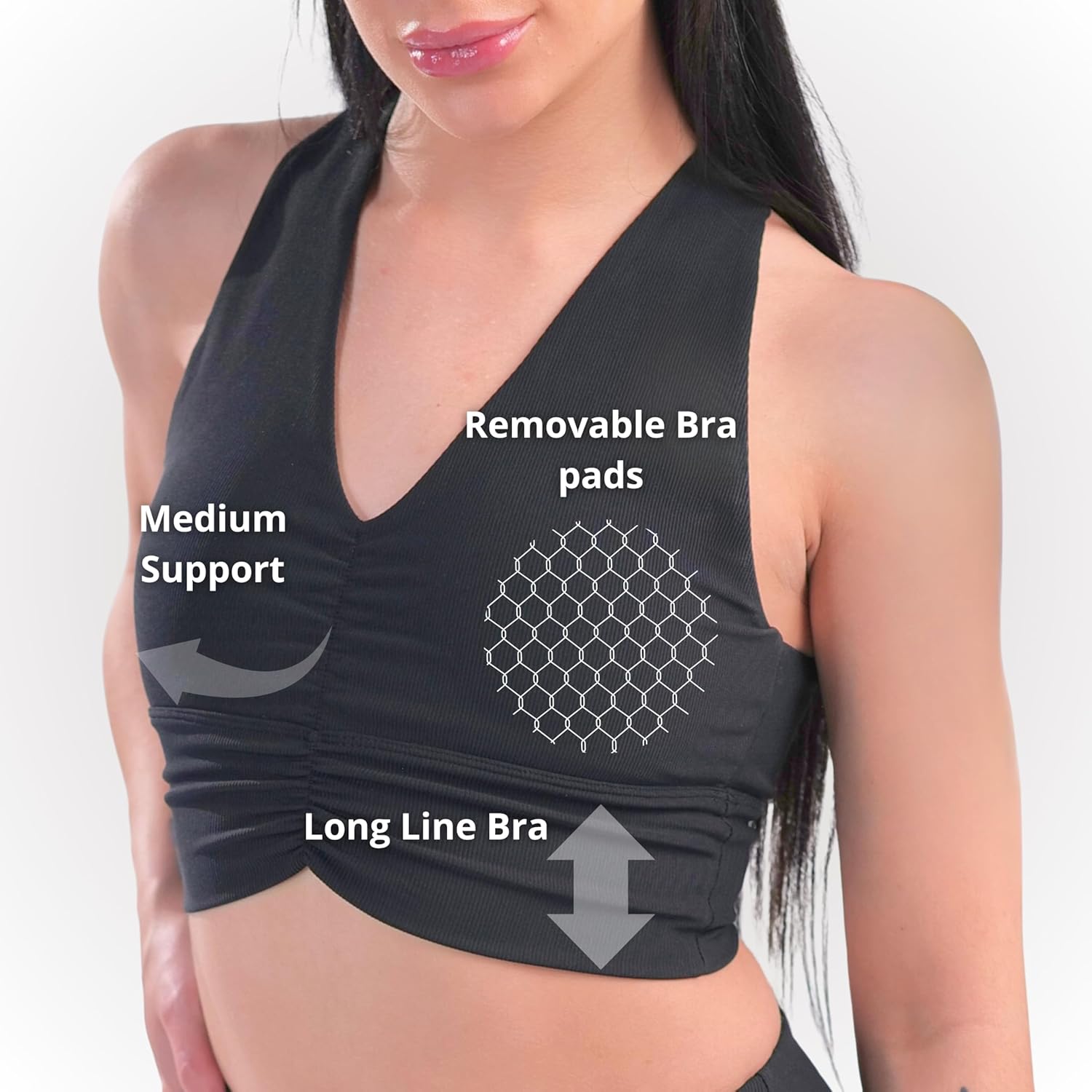 Women's Compression Ribbed Sports Bra - Medium Support Wirefree Longline Top - Image 4