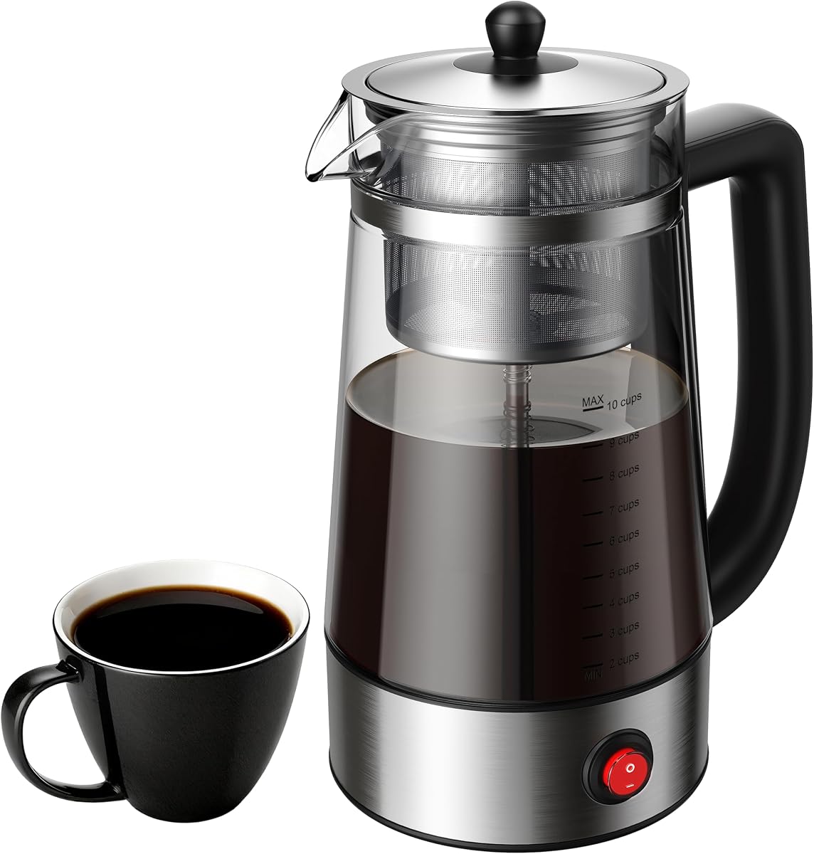 KIDISLE 10-Cup Electric Percolator Coffee Pot, Glass Percolator Coffee Maker with Borosilicate Carafe, Stainless Steel Filter Basket, 1000W