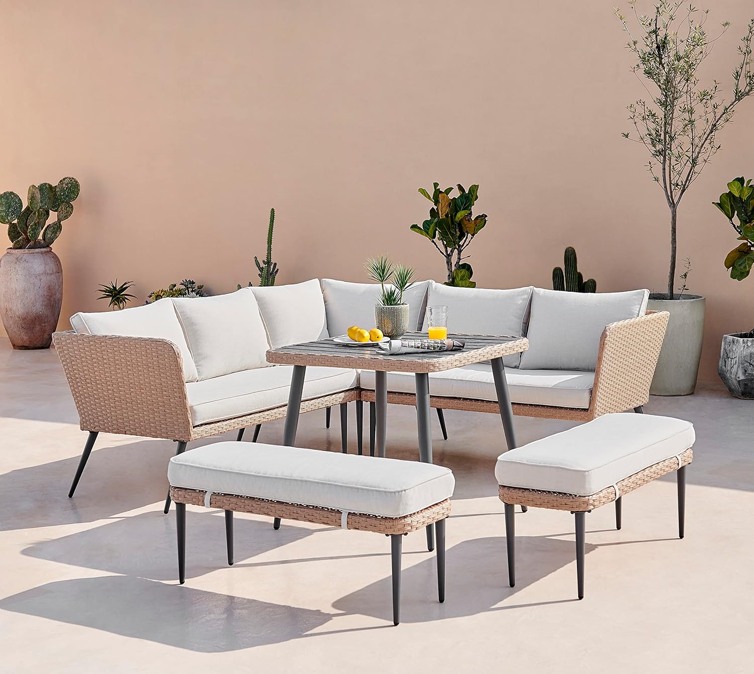 Furniturebox UK Seychelles Brown 9 Seat PE Rattan & Wood Effect Outdoor