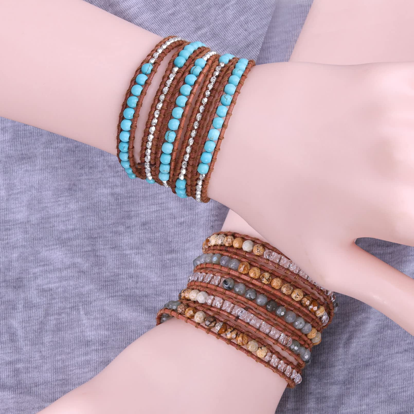 YEKIM Bracciale in rilievo Coppia Bracciale 5 Loop Wrap Catena Regolabile Bracciale Donna Bracciale Gioielli