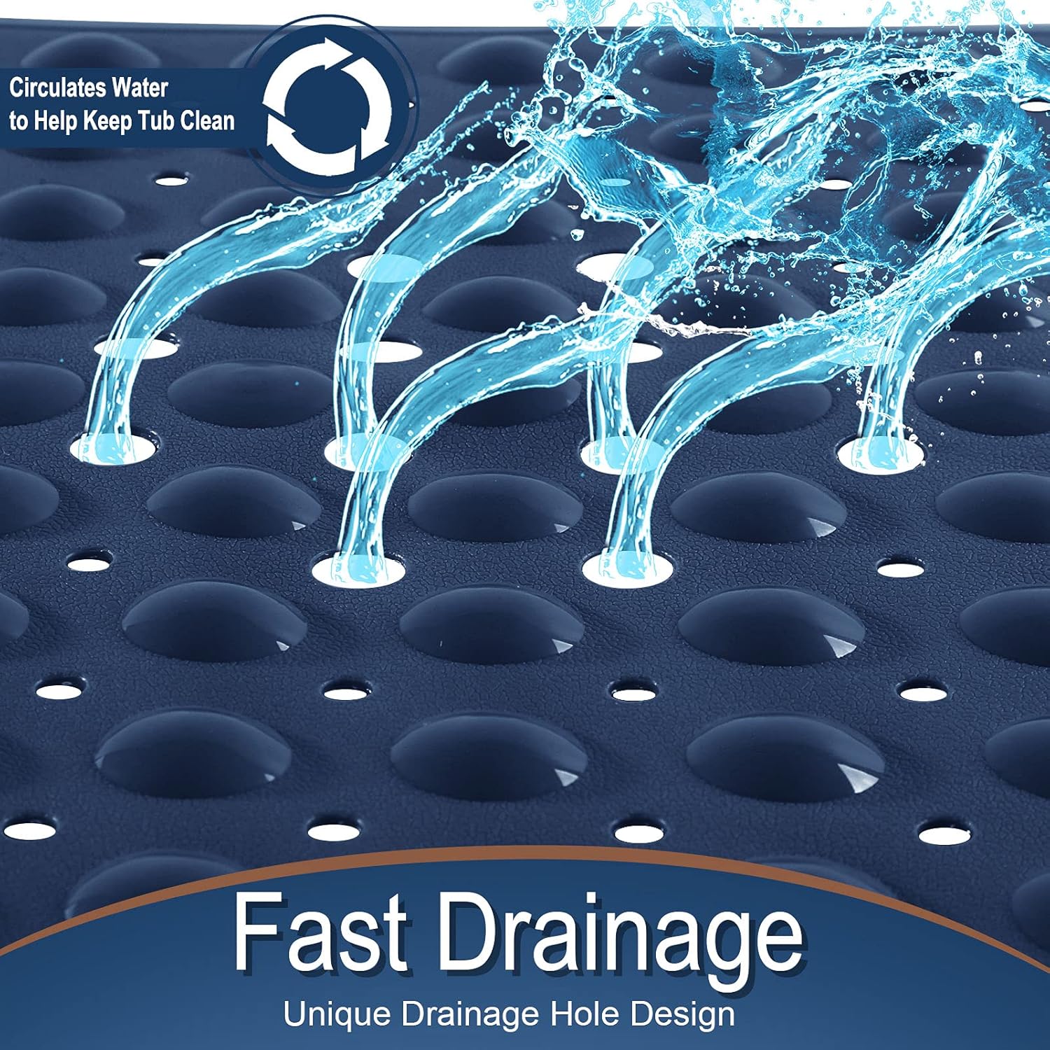 Yimobra Original Bath Tub Shower Mat Extra Long 16 x 40 Inches, Non Slip Bathtub Mat with Drain Holes, Suction Cups, Machine Washable, Navy Blue : Home & Kitchen