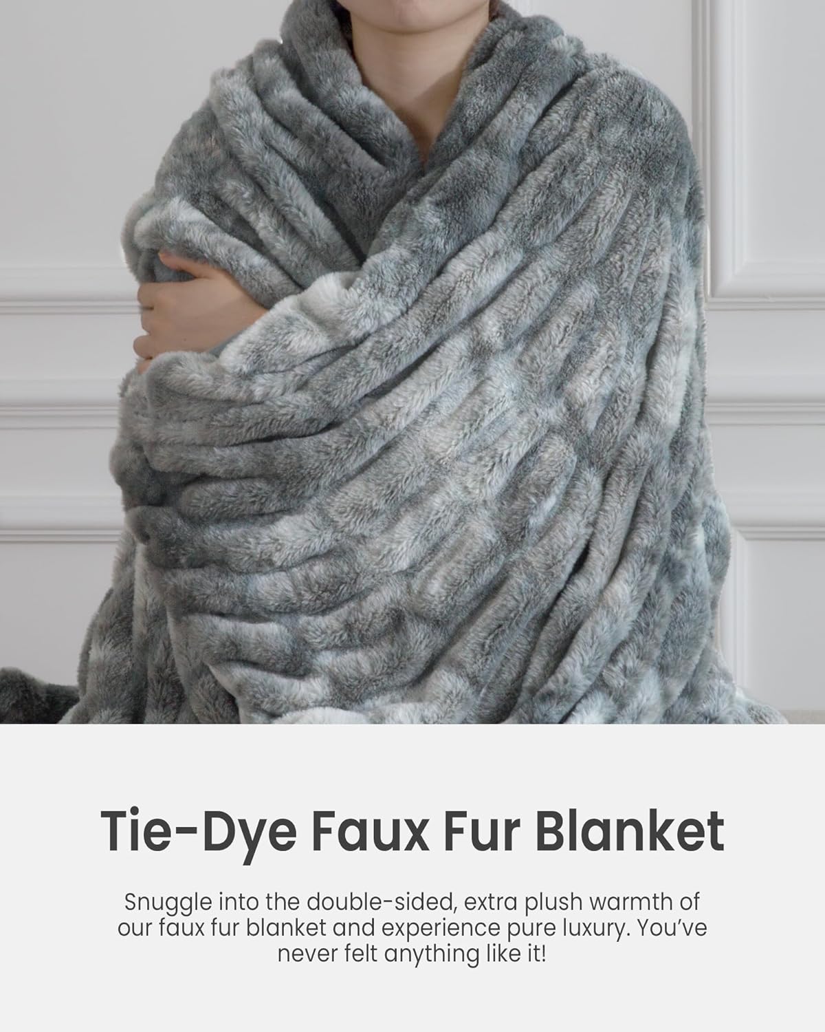 Ultra Soft Faux Rabbit Fur Throw Blanket, Cozy Fuzzy Blanket for Couch Bed, Plush Warm Decor Gifts, Luxury Thick Fluffy Blanket for Women, 60x80 inches, Tie-Dyed in Gray - Image 3