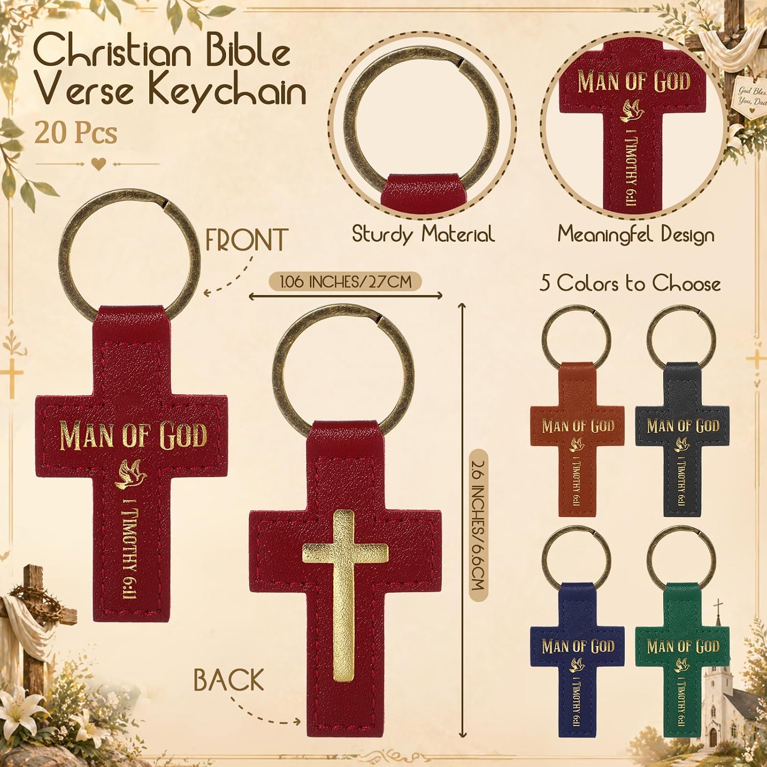 Remuuly Man of God Father's Day Christian Gifts for Church Bible Verse Leather Keychains with Happy Card Organza Bag Dad