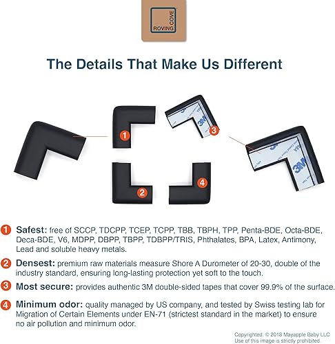 Miniatura 8 de Roving Cove Protector de esquina delgado para protección de bebés (8 esquinas pequeñas), protectores de esquinas de espuma de goma suave, adhesivo