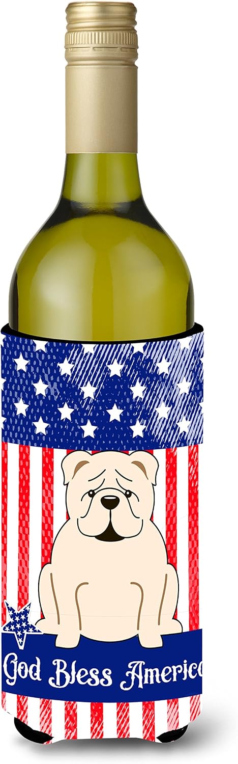 Caroline's Treasures BB3118LITERK Patriotic USA English Bulldog White Wine Bottle Hugger Bottle Cooler Sleeve Hugger Machine Washable Collapsible Insulator Beverage Insulated Holder