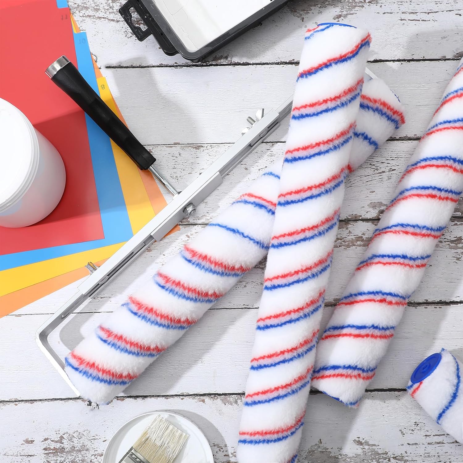 Leumoi 12 Pcs 18 Inch 1/2 Nap Paint Roller Covers Bulk Microfiber Refill Roller Cover with End Caps Painter Lint Free Paint Kit Home Repair Tools for Most Types of Surfaces