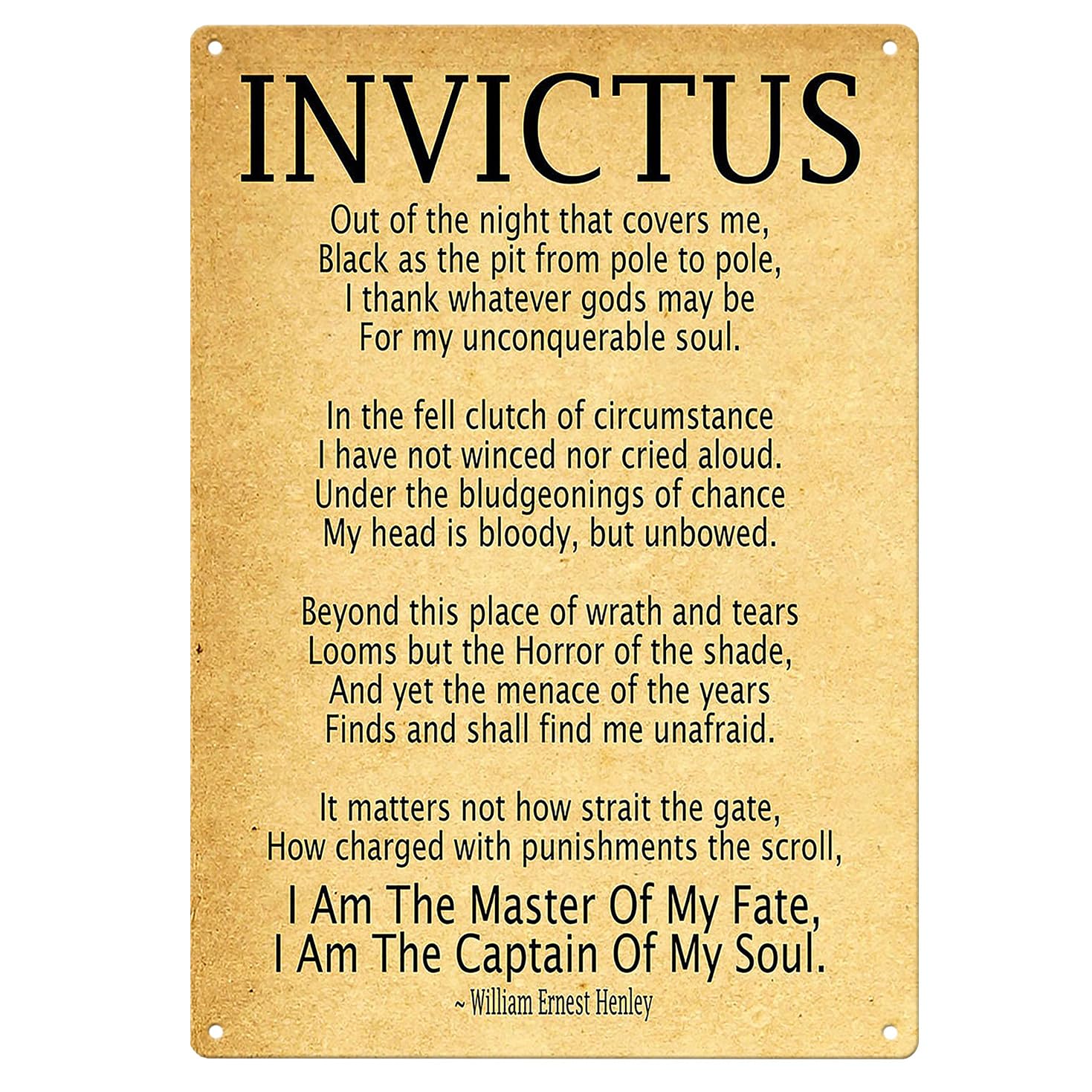 Yelacaay Invictus Poem Wall Art Metal Sign Captain Of My Soul Master Of My Fate For Study Library Or Living Room Metal Sign Plaque Poster 8X12 Inch