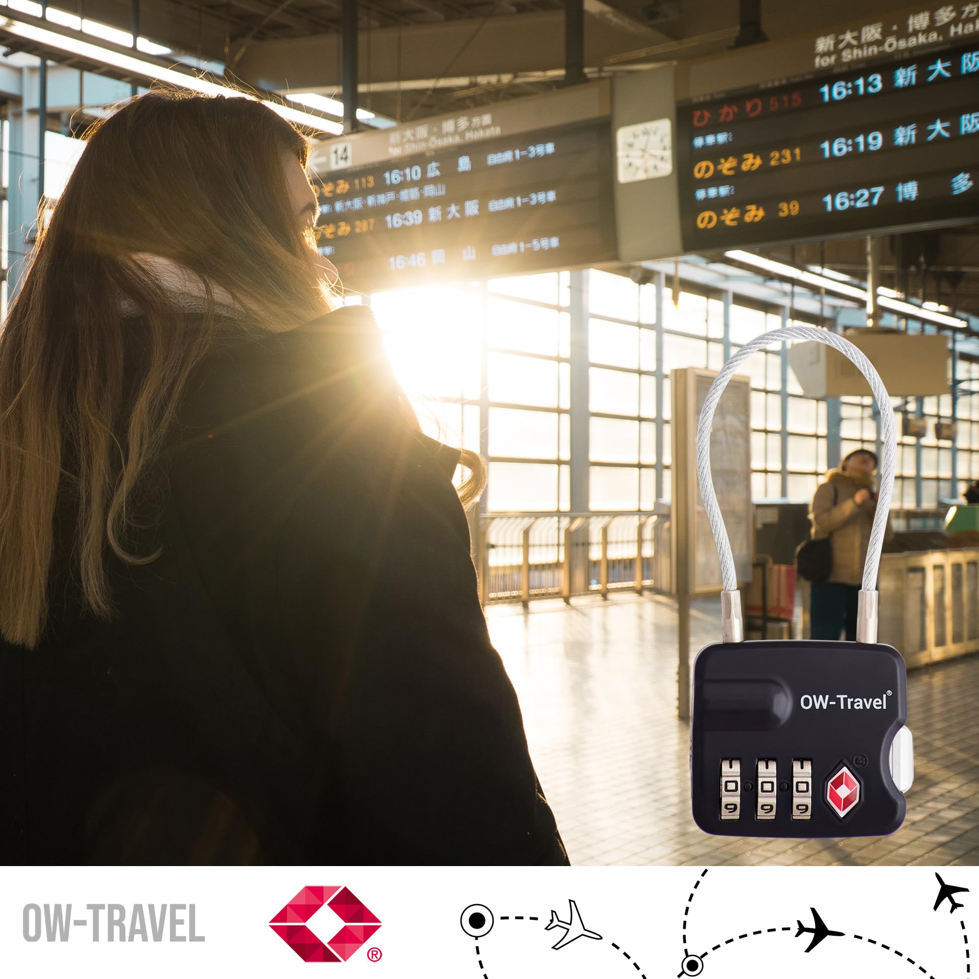 OW-Travel TSA Kłódka z Linką i Zamkiem Szyfrowym (Zestaw 2 Czarnych) 3 Cyfrowe Kłódki Walizkowe. Kłódka na szyfr na Plecak, Walizkę, Bagaż, Kłódki Szyfrowe Bagażowe, Szafek na Siłownię