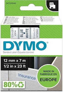 DYMO Authentic D1 Labels | Blue Print on White Tape | 12mm x 7m | Adhesive Labels for LabelManager Label Machines | Made in Europe