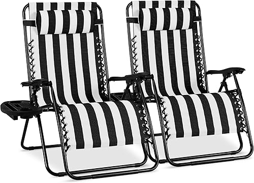 Miniatura 33 de Best Choice Products - Juego de 2 sillas reclinables y ajustables de malla y acero, sillas con sensación gravedad cero con cojines y bandejas Negro