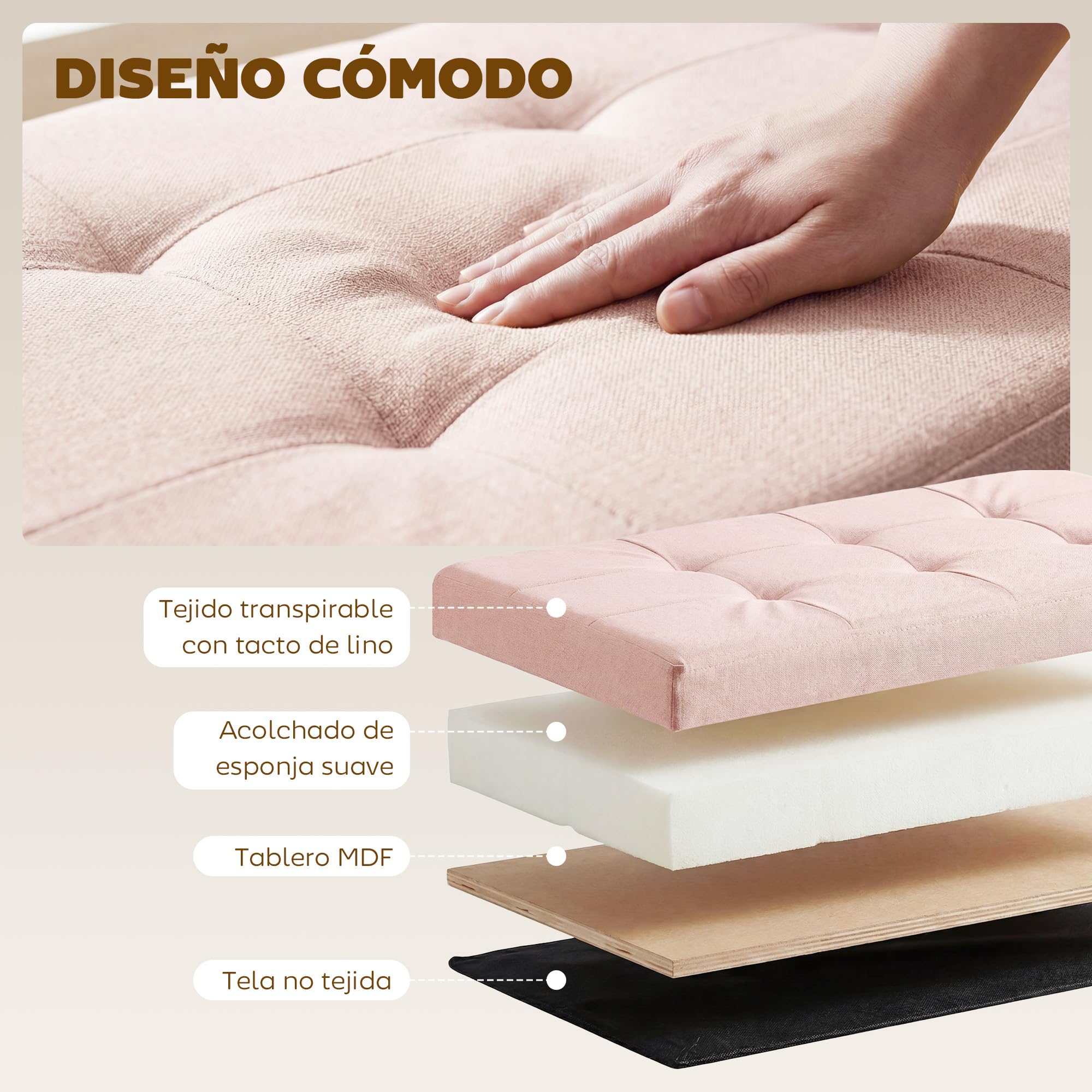 HOMCOM Puff Almacenaje, Banco Almacenaje Plegable, 84 L, 76x38x38 cm, Tapizado en Lino Sintético, Baúl de Almacenamiento, Carga 120 kg, Taburete para Sala de Estar, Dormitorio, Entrada, Rosa
