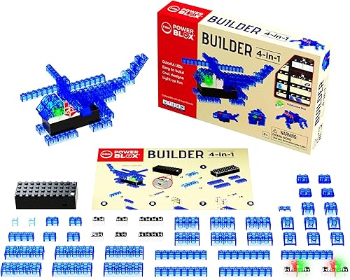 Miniatura 4 de E-Blox 4 en 1 Power Blox Builder STEM Kit (46 piezas), colorido juego de bloques de construcción con luz LED, construir 4 estructuras 3D, gran