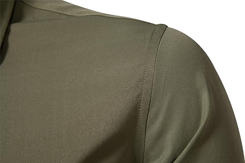 Vista 3 de DELCARINO Camisas de manga larga con botones para hombre, color liso, ajustado, informal, para negocios, formal, camisa de vestir