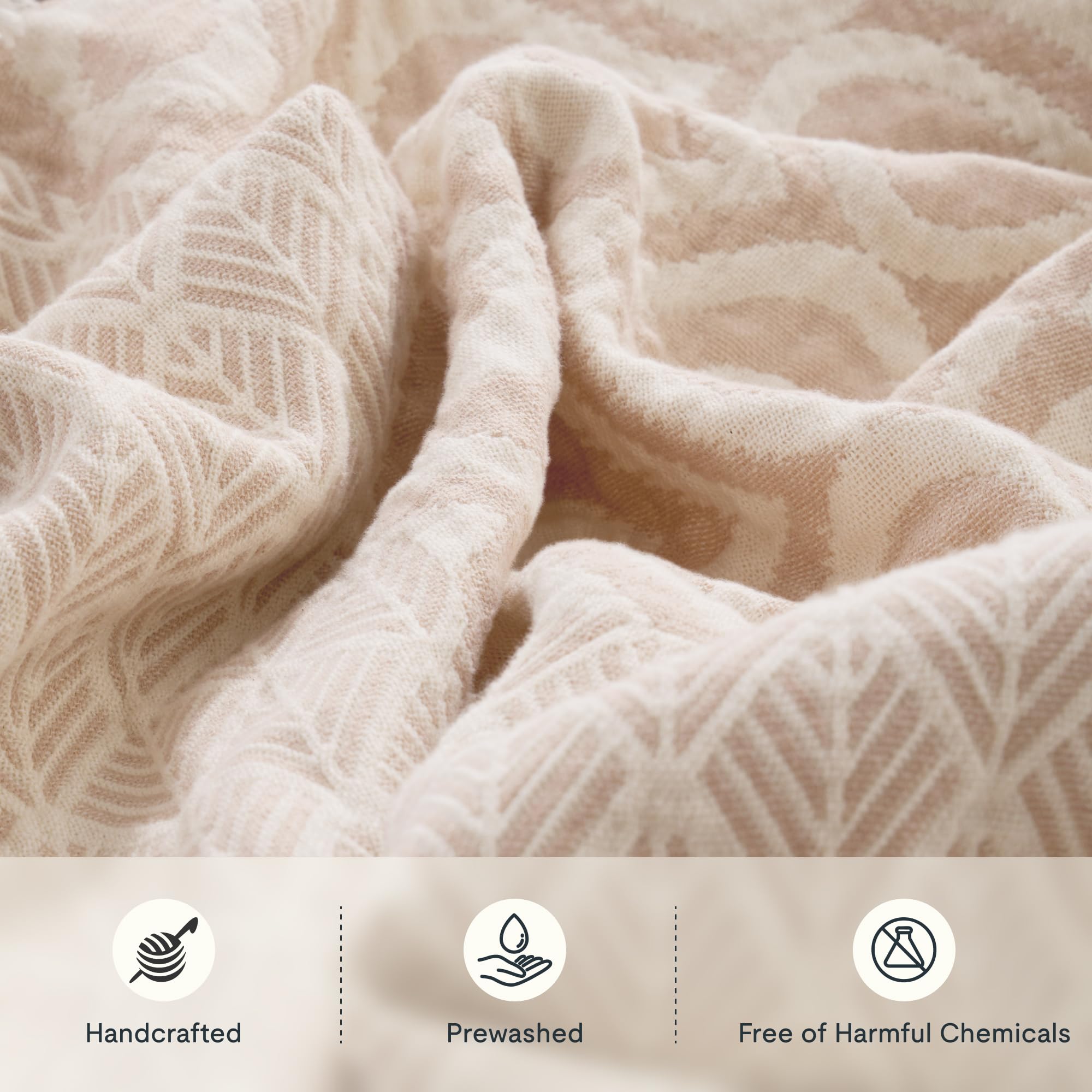 FLEXISPOT Premium Turkish Cotton Throw Blanket 130x170 cm, Soft Jacquard Weave Sofa Blanket, Pre-Washed & Skin-Friendly, Lightweight Bedspread for Couch, Travel, Camping & Home Decor Braun