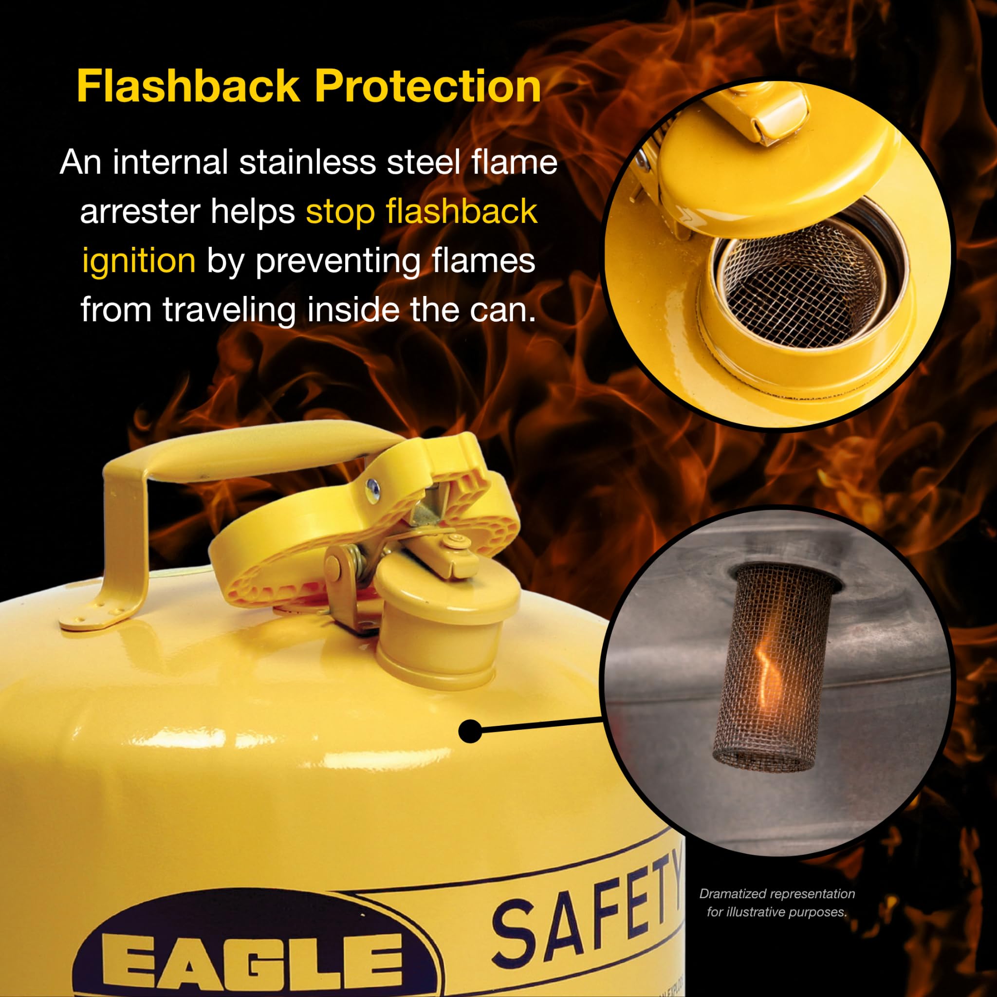 Eagle UI-50-FSY amarillo acero galvanizado tipo I Diesel Seguridad puede con embudo, 5 Gallon Capacity, altura de 13,5 cm, 12,5 cm de diámetro
