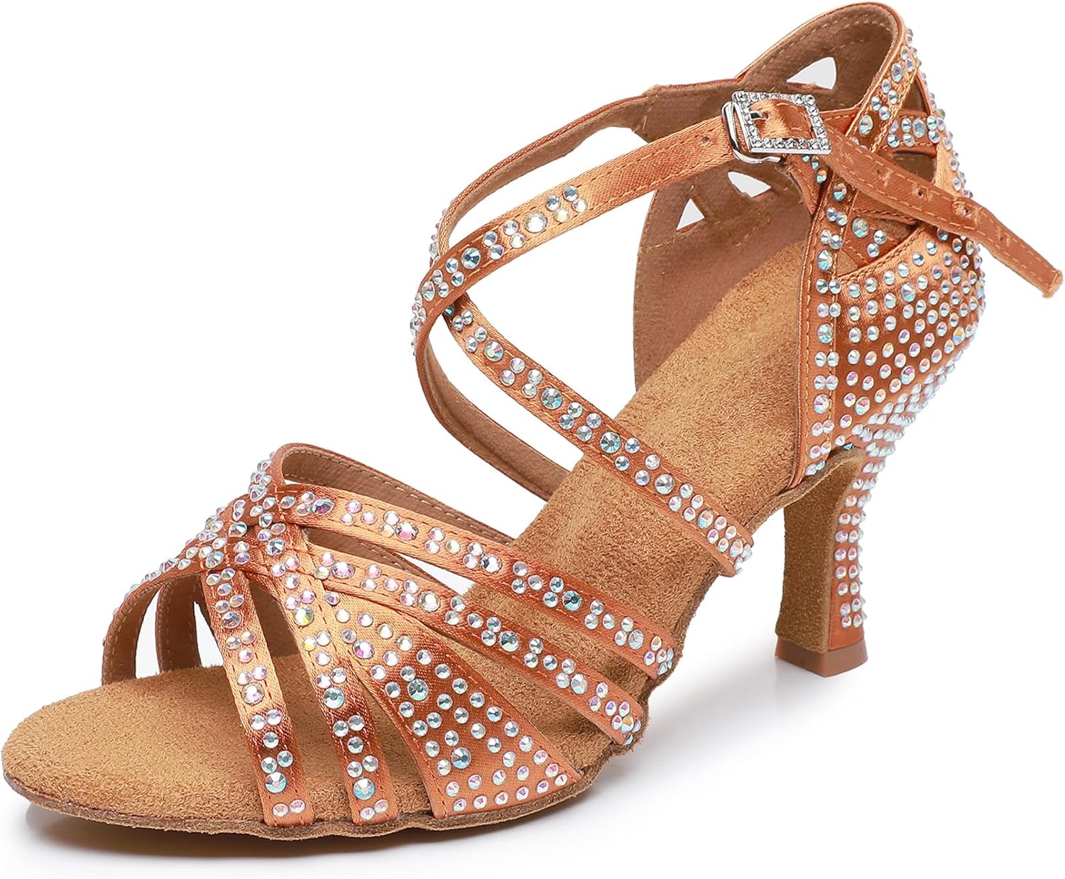 Rosefinch Women’s Latin Dance Rhinestone Shoes Soft Bottom Modern Dance Ballroom Wedding Shoes High Heel Latin Salsa Shoes for Girls Ladies