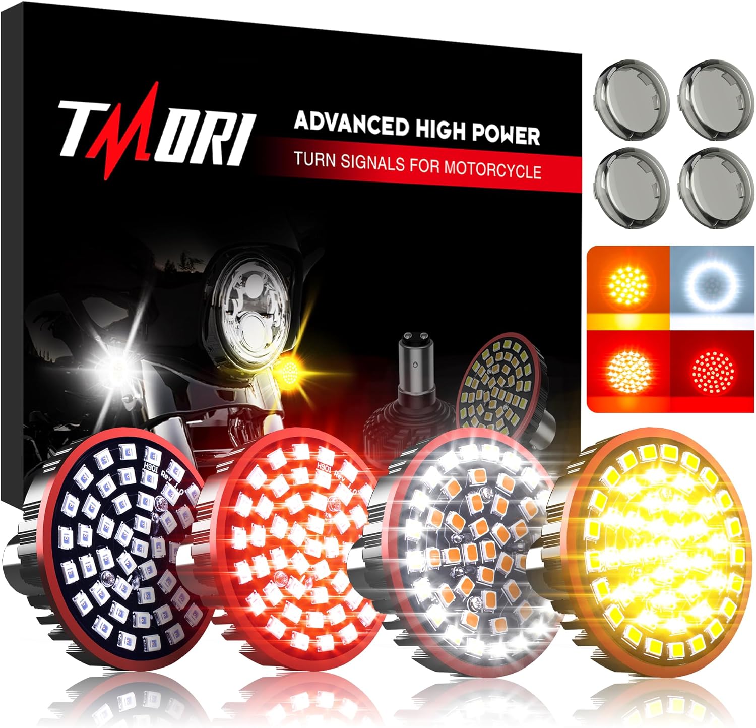 1157 Front Rear LED Turn Signals 1156 Bullet Turn Lights Indicator 2 Inch Smoke Lens Cover Compatible for Motorcycles Harley Dyna Softail Touring Street Glide Road King 1986-2024