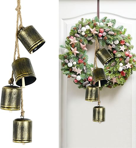 kyoryuger Campana de hierro, 4 campanas relajantes, tranquilas, campanas de viento, decoración de Navidad, campanas de vaca, campanas rústicas