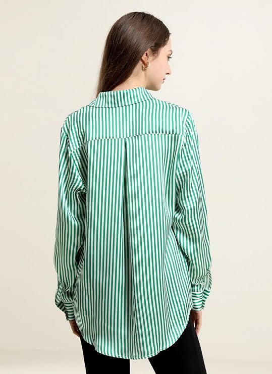 DAISYSILK Luxury Mulberry Silk Stripe Silk Blouse Long Sleeve Button-Down Shirt