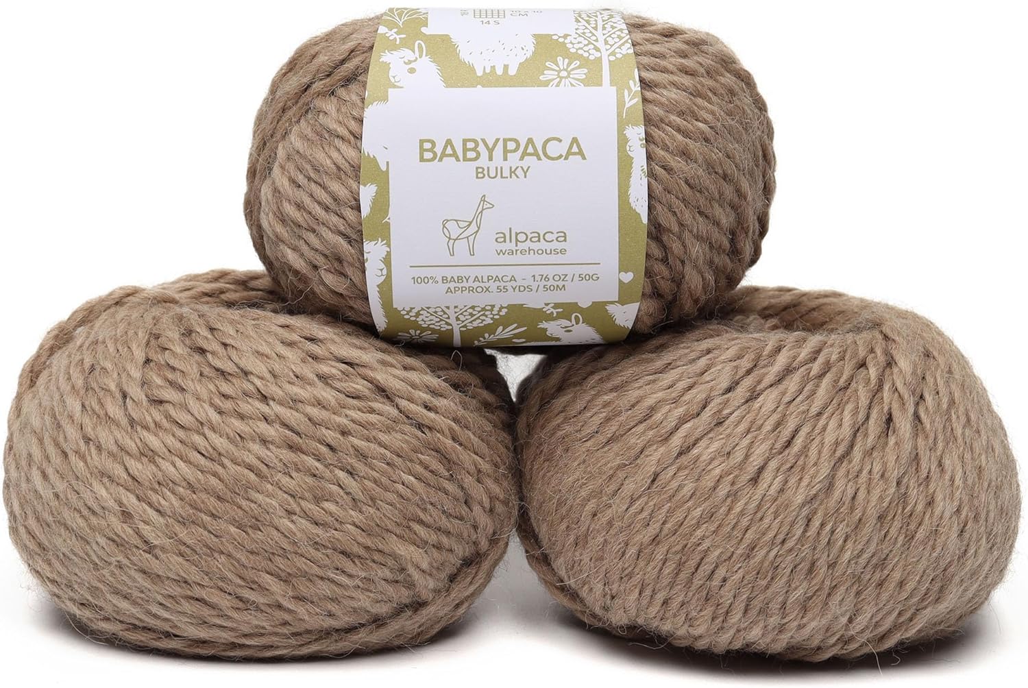 100% Baby Alpaca Yarn Wool Set of 3 Skeins Bulky Weight – Made in Peru – Heavenly Soft and Perfect for Knitting and Crocheting (Beige, Bulky)