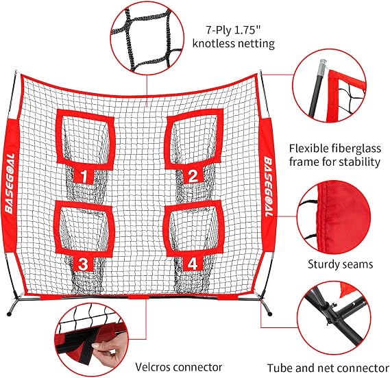 BaseGoal 6x6ft Quarterback Football Throwing Net with 4 Target Pockets