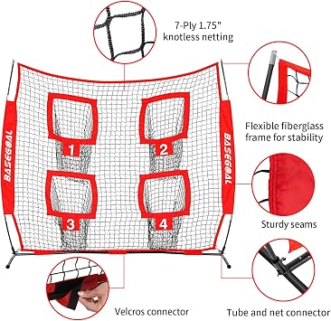 BaseGoal 6x6ft Quarterback Football Throwing Net with 4 Target Pockets