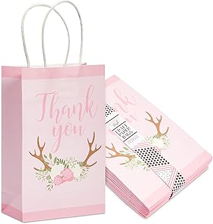 Sponsored Ad - Thank You Baby Shower Favor Bags, Pink Woodland Animal Theme (9 x 5.5 In, 24 Pack)