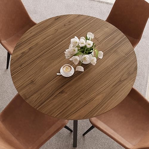 Miniatura 6 de 88 cm de diámetro Mesa de comedor redonda y sillas para 4, ahorro de espacio para apartamento, cocina, comedor (Mesa de nogal+4 sillas marrones)