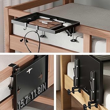 Foldable Bedside Shelf, Extra Large Floating Tray Table for Dorm Room & Bunk Bed, Side Table with 3 Cord Holes,College Dorm Room Essentials for Max 15.6" Laptops 15.7" x 11.8", Black
