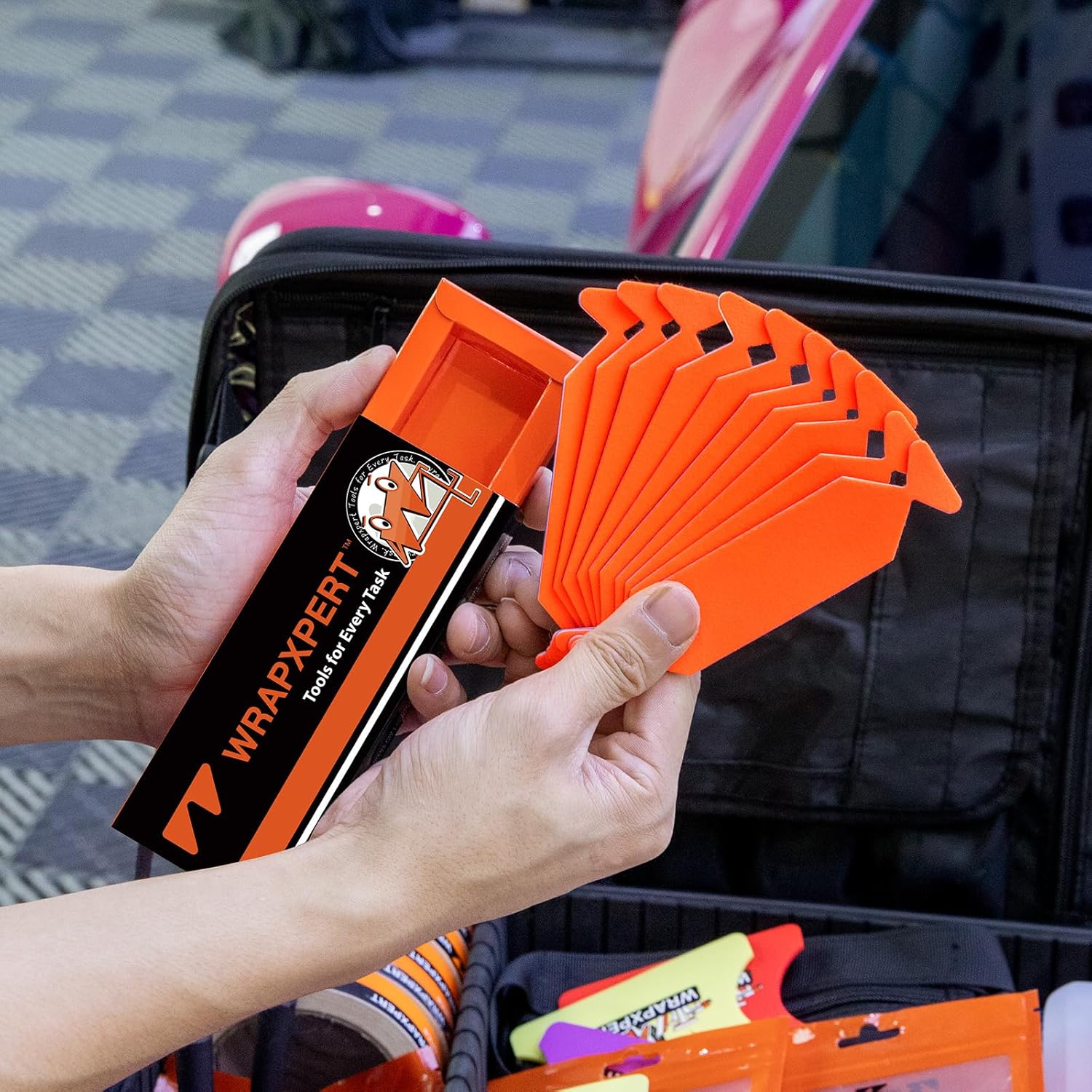 WRAPXPERT Pre-Cut Squeegee Felts, 30PCS Vinyl Squeegee Buffer, Orange Felt Tape with Adhesive Backing Fit 4-inchs for Window Tint Kit, Vinyl Wrap Tools