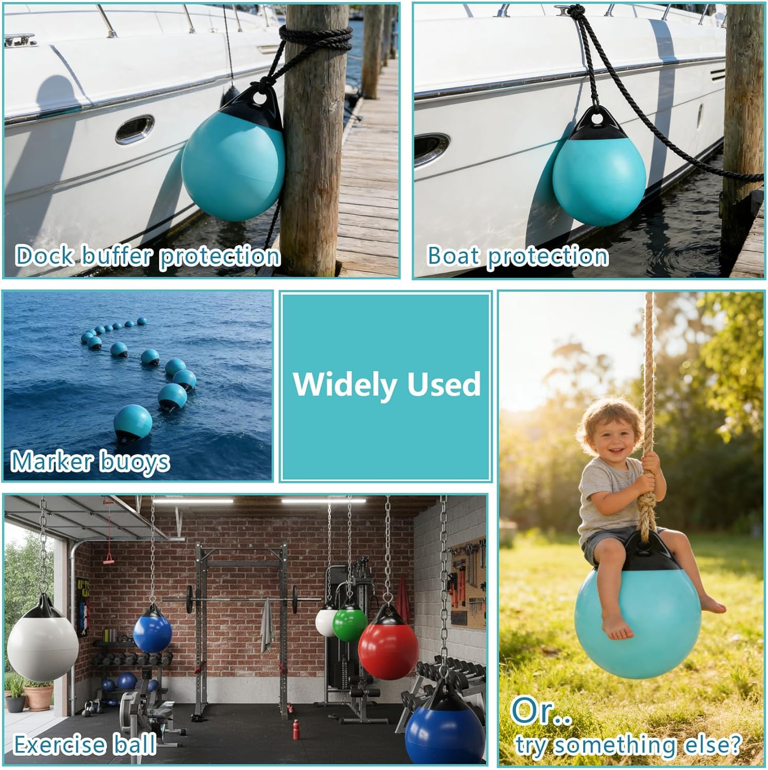 Boat Buoy Balls 10 Inch 12 Inch 15 Inch, Inflatable Mooring Buoys with Pump, Marine-Grade Vinyl Boat Fenders Round with Reinforced Eyelets for 10'-40' Boats Protection Marking Multi Color - 2/4/8 Pack