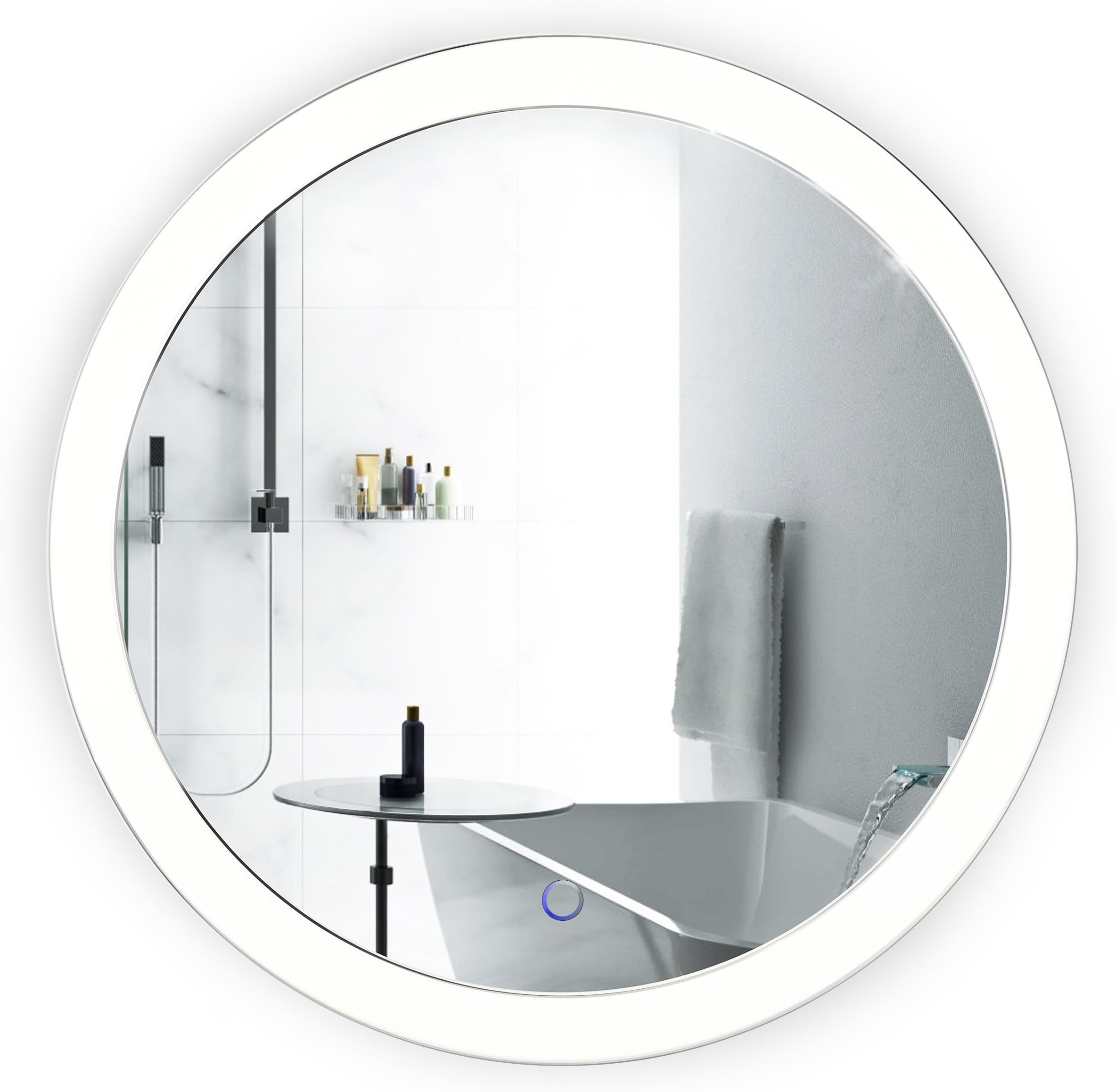 Krugg LED Bathroom Round Mirror 22 Inch Diameter | Lighted Vanity Mirror Dimmer & Defogger | Silver Backed Glass | |