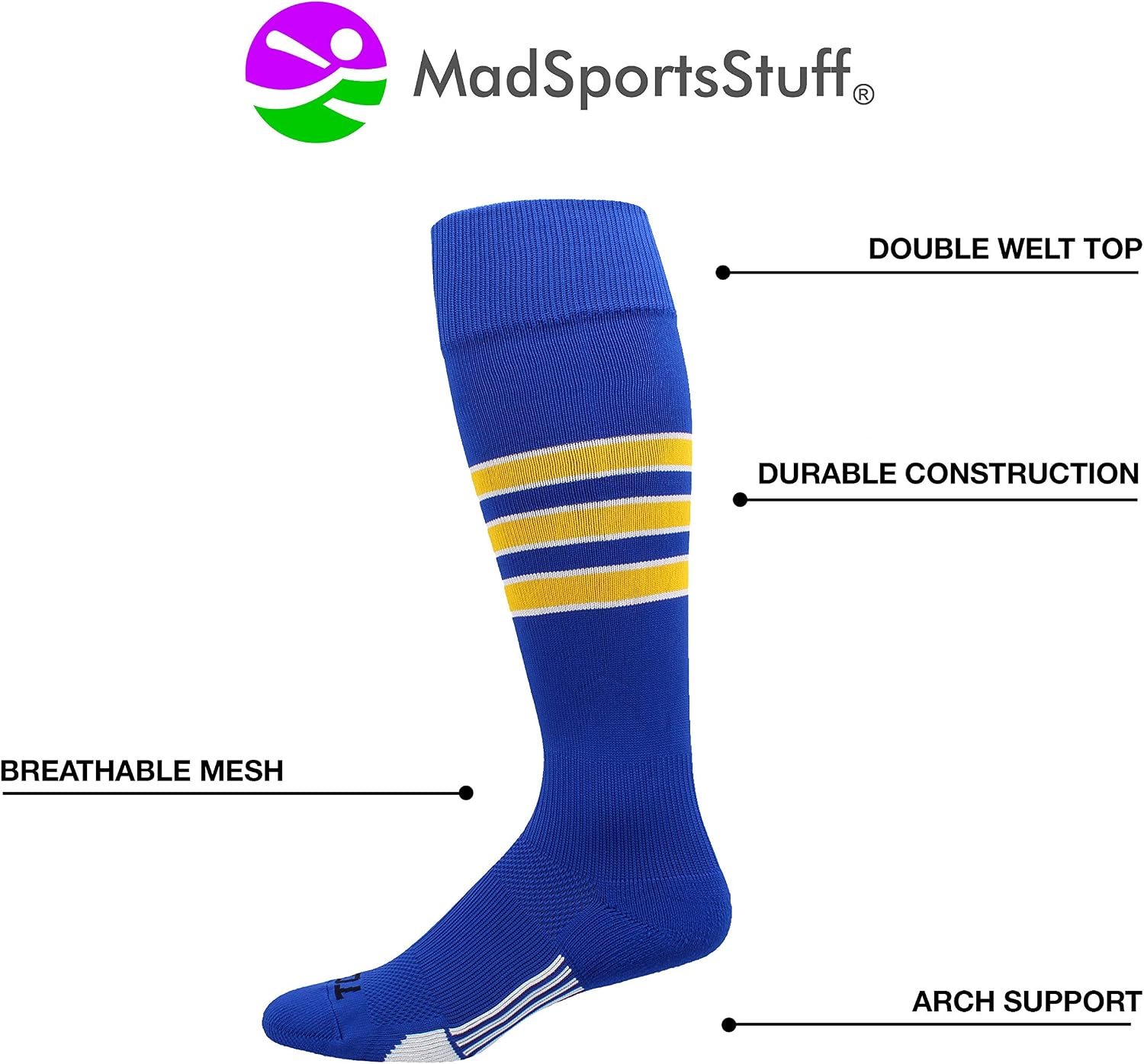 MadSportsStuff Gridiron 3 Stripe Football Socks (Multiple Colors)