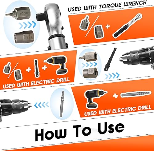Miniatura 5 de Juego de 40 extractores de tornillos, 2 en 1 cabeza hexagonal, extractor de tuercas multieslínea de 38 pulgadas, juego de extractor de pernos de