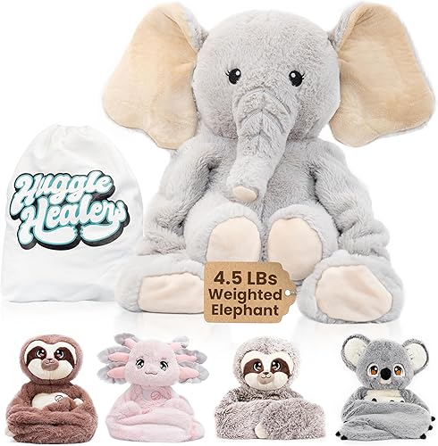 Huggle Healers Peluche de elefante con peso, brazos reconfortantes de 4.5 libras de largo para abrazos relajantes, peluches con peso de primera