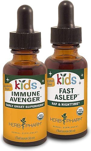 Herb Pharm Fortificante inmunológico sin alcohol para niños, 1 onza y niños sin alcohol para dormir rápido, set de regalo de hierbas de 1 onza