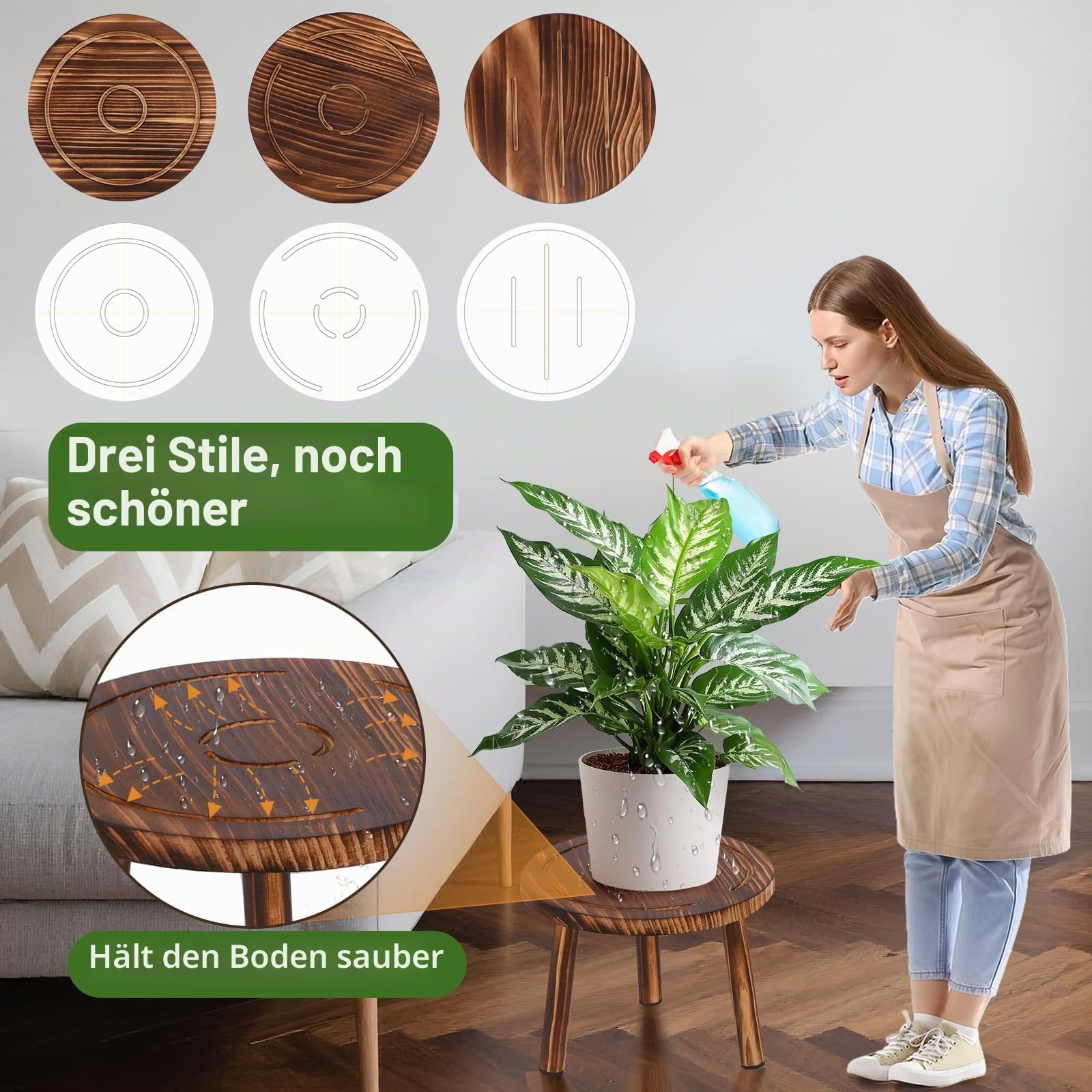 Blumenhocker Holz 3er-Set, 4"/7"/11" Höhe Blumenständer Pflanzenständer für Verschiedene Topfgrößen, Hocker Fußschemel Modernes Regal für Balkon Garten Wohnzimmer Deko Büro